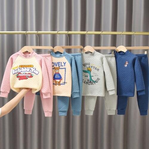 Children Thermal Underwears Sets Warm Cotton Cartoon Boys Girls Homewear Pajamas Sets Sleepwear 2pcs Clothing Sets Winter Cute