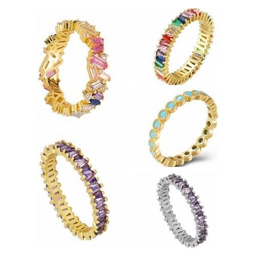 Plated 24K Gold/925 Silver Multicolor Crystal Rings Turquoise Engagement Wedding Promise Ring Party Jewelry Gifts