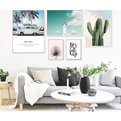 Travel HD Pictures Nordic Cactus Beath Lighthouse Canvas Painting Wall Decor Printings Poster for Living Room No Frame
