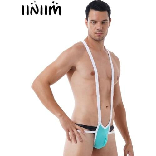 Sexy Mens Lingerie Hot Wrestling Singlet Leotard Bulge Pouch Jockstrap Hollow Out Fishnet Patchwork Back Bodysuit Underwear