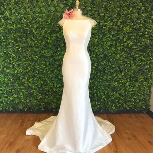 Mermaid Wedding Dresses Cap Sleeveless Chapel Train Simple Bridal Dresses White Ivory Custom Made Covered Buttons Wedding Gowns