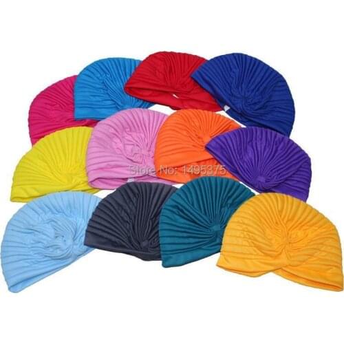 120pcs/lot Stretchy Turban Head Wrap Band Sleep Hat Chemo Bandana Pleated Indian Turban hat