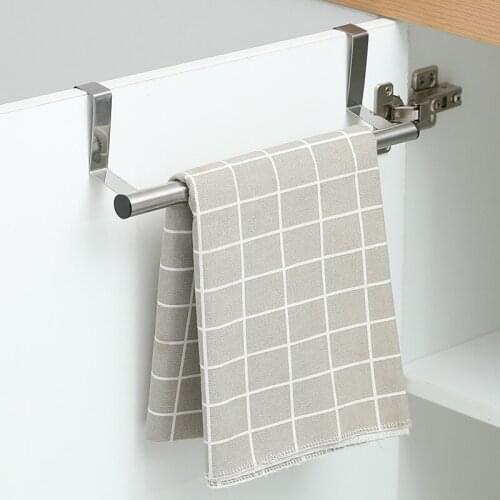 Towel Rack Over Door Towel Bar Hanging Holder Stainless Steel Bathroom Kitchen Cabinet Towel Rag Rack Shelf Hanger