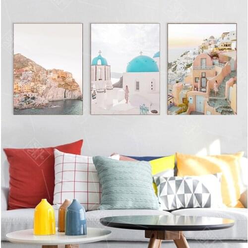 Wall Art Picture Nordic Greece Beautiful Sea View Landscape Poster Nordic Canvas Painting For Living Room Home Decor