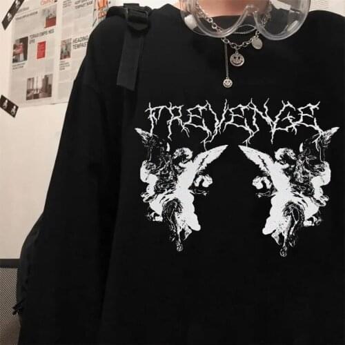 Y2k Ladies Top Sweater Jacket Harajuku Angel Dark Print Street Hoodie Winter Round Neck Sweater Punk Sweatshirt Jacket