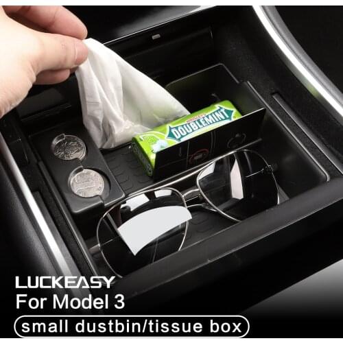 LUCKEASY for Tesla MODEL 3 2017-2020 Double Storage Design Tissue Box Trash can Stowing Tidying