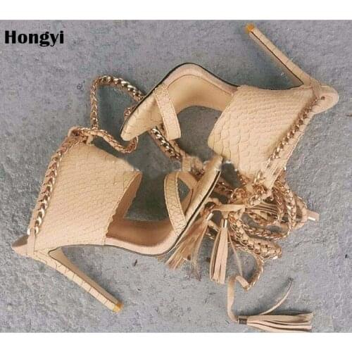 2018 Fashion Women Sandals Ankle Strap Fringe Chains High Heels Peep Toe Party Shoes Thin Heels Sapatos