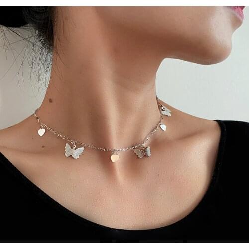 Trendy Heart Butterfly Necklace For Women Girls Clavicle Choker Chain Necklace Hollow Butterfly Fashion Party Jewelry For Women