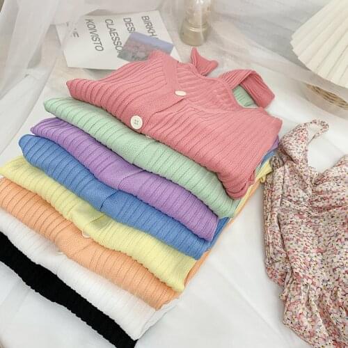 2021 Summer Women Short Paragraph Pink Cardigan Sweater Fashion Casual Everyday Travel Waipi Slim Long sleeved Jacket Sun Shirt