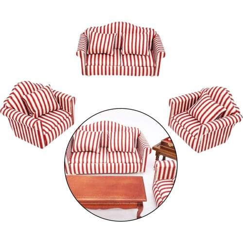 1/12 Doll House Miniatures Modern Love Seat Armchair Sofa Settee Red White