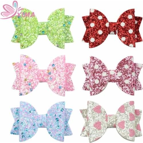 1PC Mermaid Glitter Hair Bows Hairpins Girls Hairgrips 3''PVC Bows Hairpins Princess Hair Clips Dance Party Hair Accessories