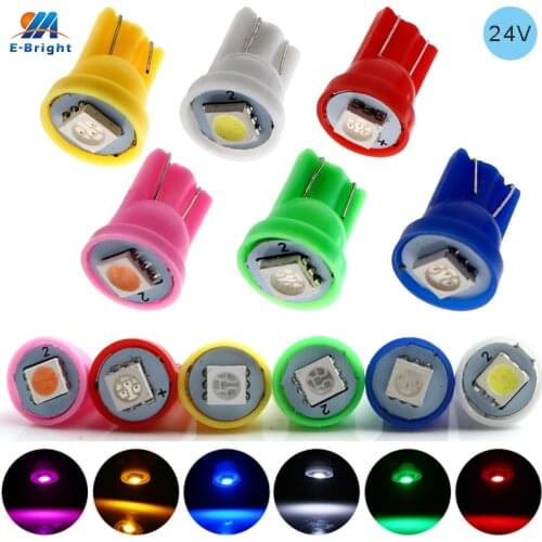 10PCS T10 5050 1 SMD SMD 194 168 W5W 24V DC LED Light Bulb Clearance Light Wedge Lamp Car Trucks White Blue Pink Yellow Green