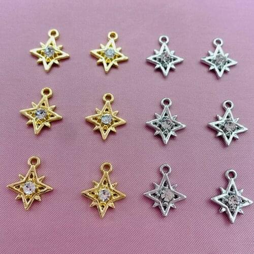 10Pcs/lot Two Colors Stars Alloy Charms Shiny Rhinestone Star Pendants For Earrings Necklace Bracelet Jewelry Making Supplies