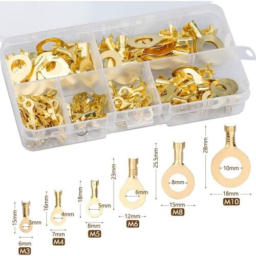150pcs/set Ring Type Gold Terminals Golden Brass Non-insulated Crimp Terminals Connectors 3.2mm-10.2mm Cable Wire Connectors