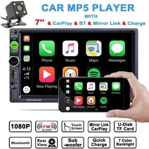 2 Din Carplay MP5 Player Capacitive Screen USB AUX FM AM RDS + Radio Receiver Bluetooth TF Card U Disk +Rear View Camera for Car