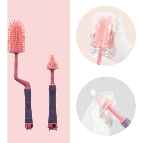 2 Pcs Silicone Bottle Brushes Baby Bottle Cleaning Brush 360 Degree Rotating Nipple-shaped Brush Baby Bottle Feeding Washing