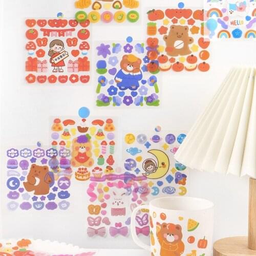 4 Sheets Rainbow Cute Bear PET Stickers Hand Account Decoration Scrapbooking Diary Album Kawaii Stationary School Supplies