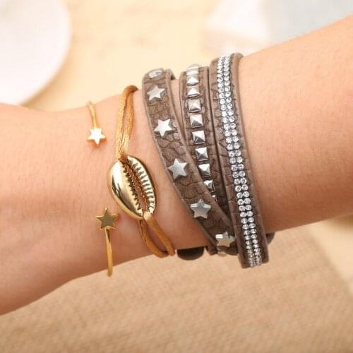 Promotion Women Fashion Handmade Bracelets with Pendant Gold Stainless Steel Shell Jewelry Strand Rope Chain Bracelet for Girl