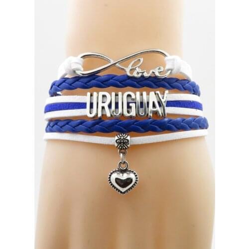 Love uruguay National Flag Bracelet heart Charm uruguay flag leather bracelets & bangle for woman and man jewelry GIFT