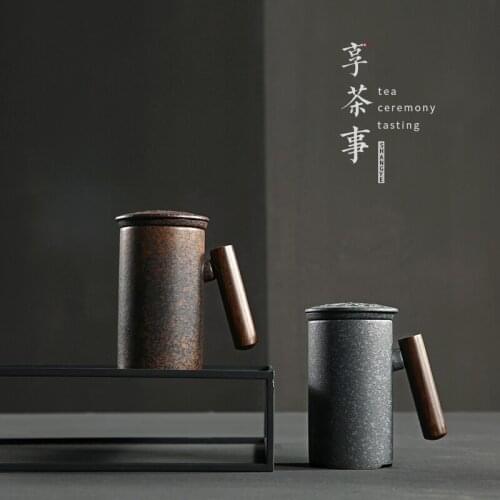 Black pottery Ceramic cup Creative Personality Mug with filter office ceramic tea cups