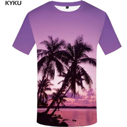 KYKU coconut tree shirt Men Printed Tshirt Funny T shirts 3d Tshirt Purple Hip hop T-shirt Harajuku Mens Clothing Short Sleeve