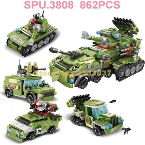 K063 862pcs 4in1 Military Army Chariot Tank Armored Vehicle Truck Artillery Car Building Blocks Toy