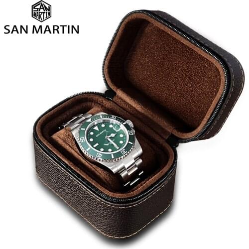 San Martin Watch Box High-quality Leather Portable Simple Vintage Small Travel Storage Boxes Watch Accessories For Gift