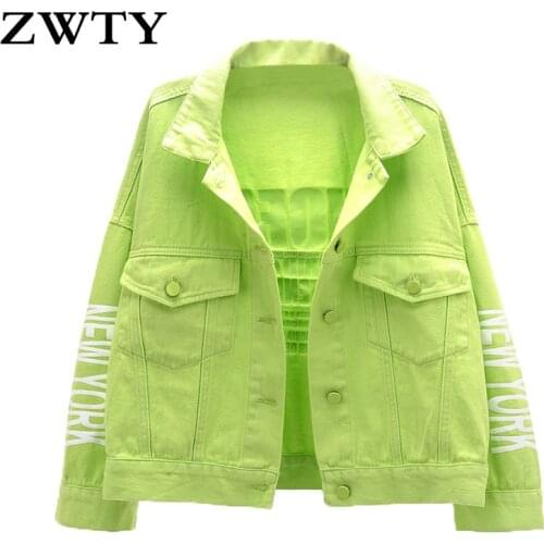 ZWTY Autumn Hip Hop Short Denim Jackets Women Letters Printed Long Sleeve Oversized Punk Rock Casual Loose BF Coats Outerwear