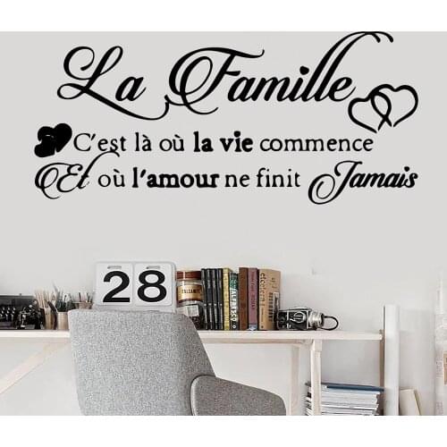 La Famille ç'est Là Où La Vie Commence French Text Phrase Vinyl Wall Sticker Decor For Bedroom House Decoration Decals DW6217
