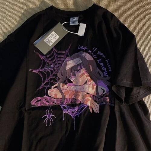 2021 Summer Harajuku Anime Womens T-shirt Cute Kawaii Tops Gentle Goth Punk Vintage T Shirt Aesthetic Clothing for Girls