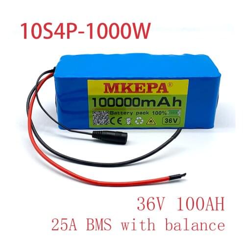 18650 Lithium Battery 10S4P 36V 100000mAh,for Bicycle.Electric Vehicle,750W High Power Capacity,With BMS 25A