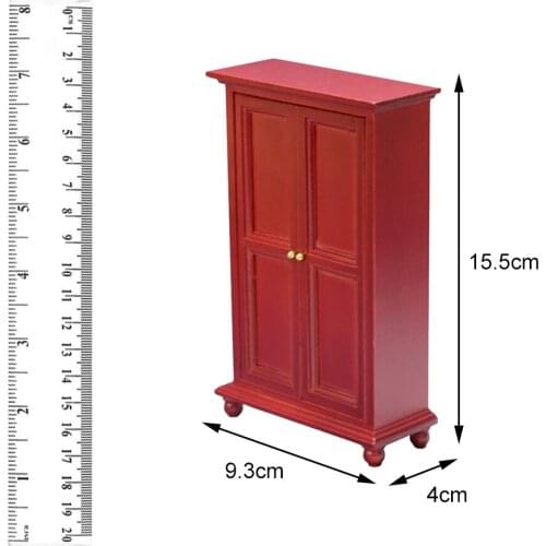 Miniature Dollhouse Display Cabinet - Dolls House Mini Furniture Wardrobe - 1/12 Scale (Red)