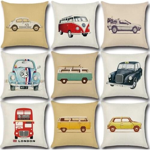 New Cartoon Vintage Cars Print Linen Cushion Covers Hot Retro Automobile Decorative Pillows Case Livingroom Couch Throw Pillows