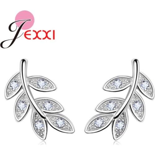 New New Simple Fashion 925 Sterling Silver Leaf Olive Branch Stud Earrings Prevent Allergy Brincos Piercing Ear Jewelry
