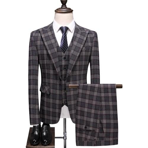 New Style 3 Pcs Men Plaid Suit 2020 Slim Fit Office Suit Man Wedding Dress Suit for Men Fashion Classic Terno Masculino Suit Men