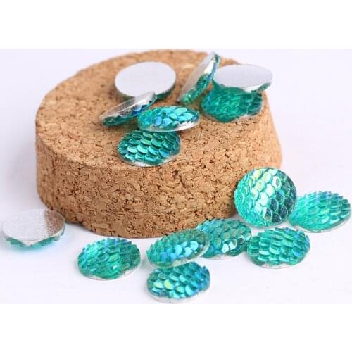Onwear 50pcs 12mm flat back round mermaid scale druzy resin cabochon diy earrings accessories for jewelry making