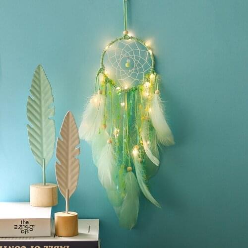 Original green night light dream catcher room aerial lighting decoration birthday gift girls room decor nordic decoration home
