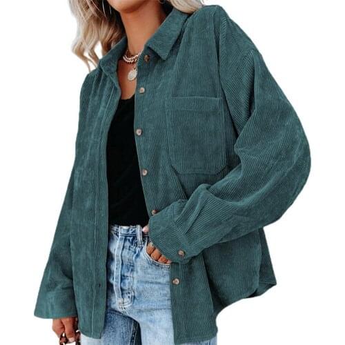 Autumn Casual Blouse Men Long Sleeve Solid Color Shirt Coat Pockets Turn-down Collar Corduroy Winter Shirt Female Outwear