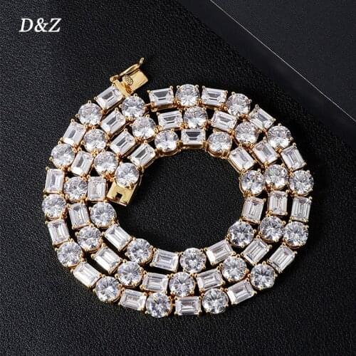 D&Z 7mm Iced Out Baguette Tennis Chain Choker Necklace 3 Colors Available Hip Hop Charming Necklace For Man/Women Gift