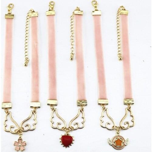 Japanese sweet angel wings red Love Heart Sakura Female Clavicle Necklace Pink ribbon Necklace
