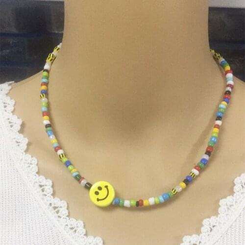 Popular Fashionable Lady Girls Accessories Ceramic Smile Beads Necklace All-match Sweet Colorful Beads Collar Handmade Jewelry