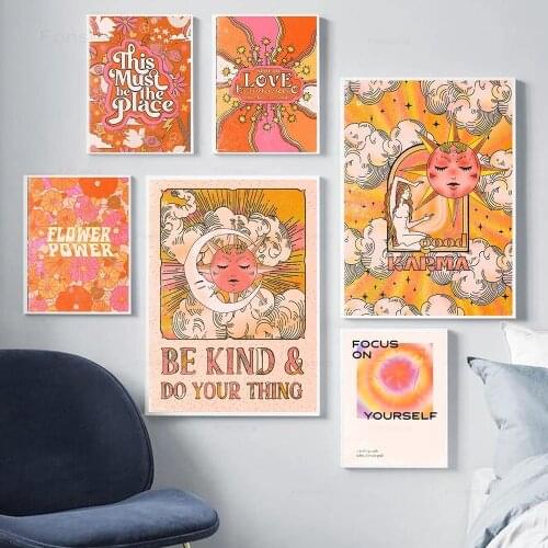 Boho Sun And Moon Goddess Poster And Print Be Kind And Do Your Thing Quote Canvas Painting Flower Power Modern Living Room