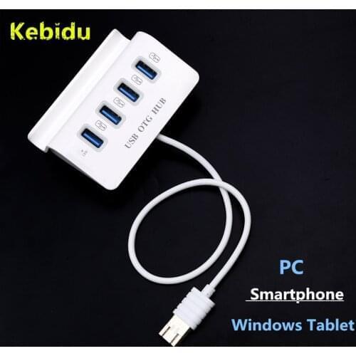 Kebidu 4 Port Multi USB 3. 0 Splitter Micro USB Hub High Speed OTG Hub for Windows Tablet, Smartphone, PC with Phone Holder New
