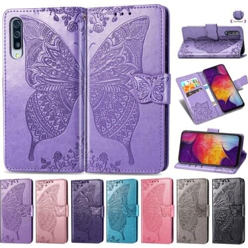 Luxury BUTTERFLY Flip Case For SAMSUNG GALAXY A50 A505 A50S A507 A50S A 50 Fashion Soft SILICONE SLOT Cover Wallet Leather Cases