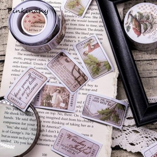 Merry Christmas Stamp Retro English Letter Ticket junkJournal Washi Tape Adhesive Tape DIY Scrapbooking Sticker Label Masking