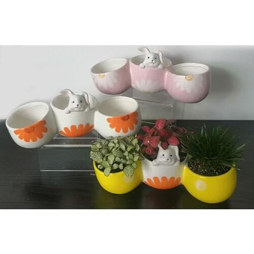Garden Ceramic Rabbit Flowerpot Color Painting Cartoon Gardening Fleshy Flowerpot Desktop Family Potted Flower Vase Decoration