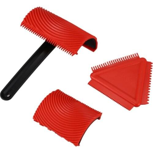 SHGO HOT-1 Set MS1814 Handheld Wood Grain Tool Art Paint Wood Grain Tool Red Wood Grain Rubber Roller Wood Grain Tool Puller Set