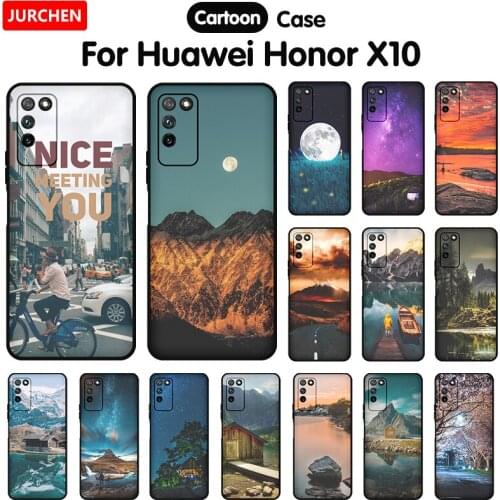 JURCHEN Silicone Case For Huawei Honor X10 TPU Matte Thin Cover For Honor X 10 AN00a AN00 TN00 Dog Landscape Pattern Luxury Bags