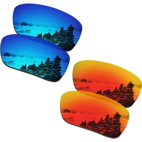 SmartVLT 2 Pairs Polarized Sunglasses Replacement Lenses for Oakley Si Ballistic Det Cord Ice Blue and Fire Red