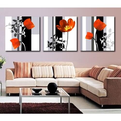 Modern Art High Quality 3 Panel Flower Painting Contemporary Floral Canvas Painting Paint By Number For Living Room Wall Picture